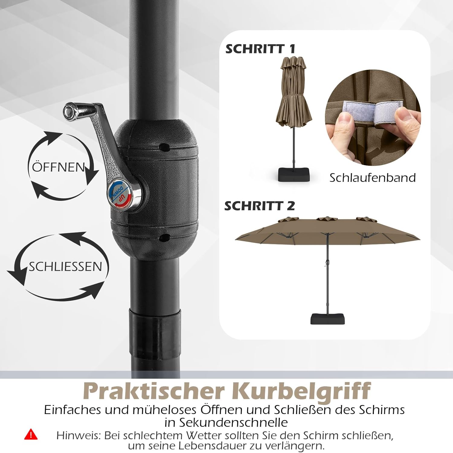 COSTWAY Parasol przeciwsłoneczny, prostokątny, 300 x 300 cm, duży parasol przeciwsłoneczny z korbą, parasol ogrodowy, odchylany o 360°, parasol tarasowy, do ogrodu, na taras, balkon (czarny)