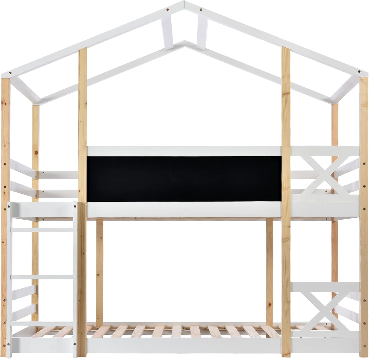 Dolamaní Łóżko domowe 90 x 200 cm ze schodami, łóżko piętrowe 90 x 200 cm, łóżko piętrowe z szufladą i zabezpieczeniem przed wypadnięciem, łóżko pojedyncze dla dzieci, 2 stelaże z listew, kolor