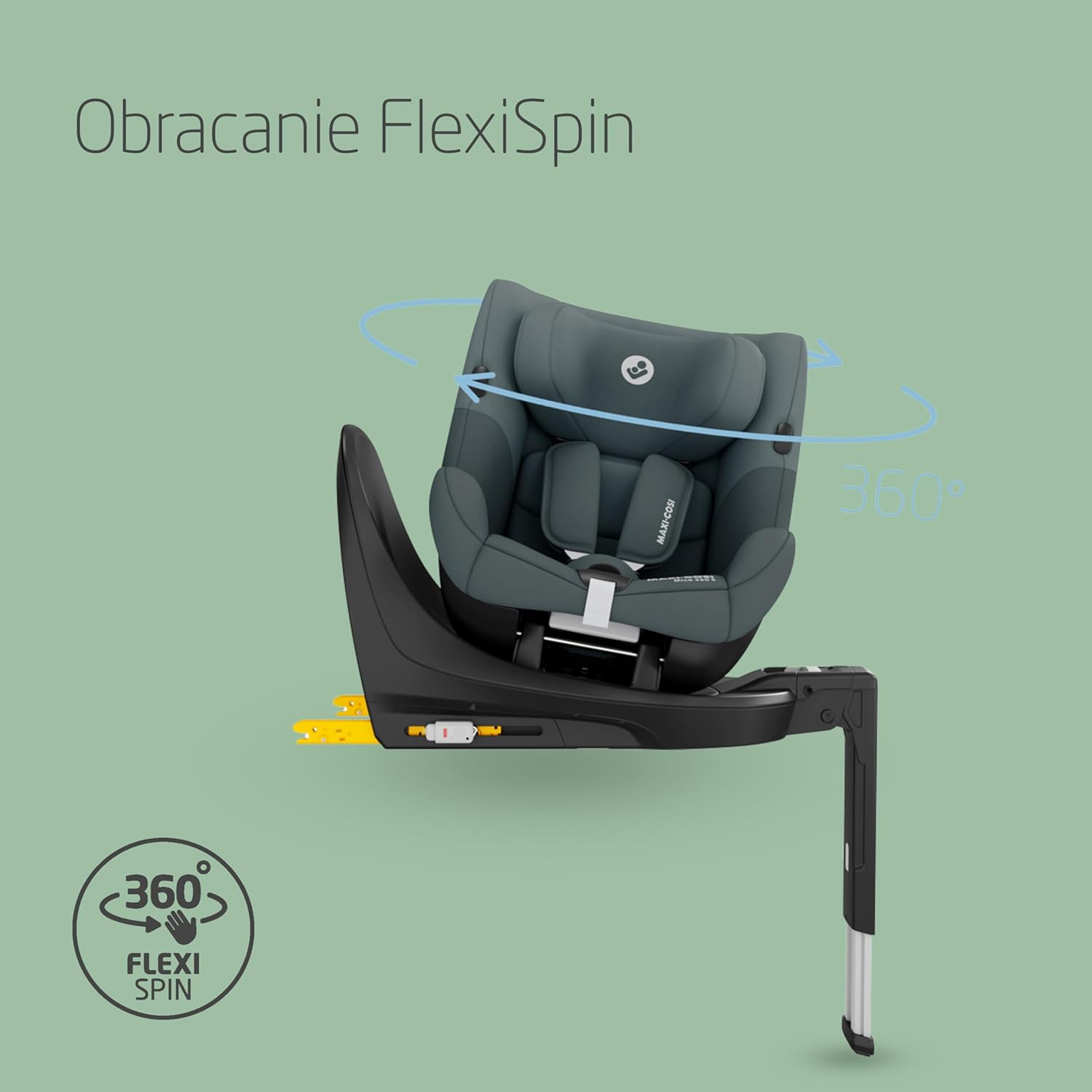 Maxi-Cosi Mica 360 S, Fotelik samochodowy obrotowy 360, 3 miesiące–4 lata (61–105 cm), Obracanie FlexiSpin, 5 pozycji odchylenia, Ochrony G-CELL, Zaczepy na pasy uprzęży Easy-in, Tonal Black