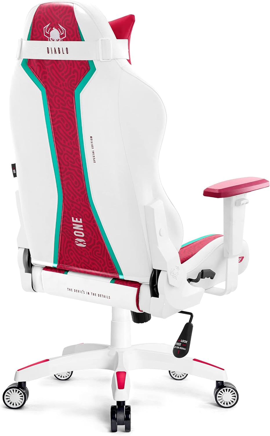 Diablo X-One 2.0 Fotel Gamingowy Krzesło Biurowe Dla Gracza Obrotowy Regulowane Podłokietniki Ekoskóra Ergonomiczny Design Funkcja Bujania Poduszka Pod Kark i Lędźwie (Candy Rose, Normal)