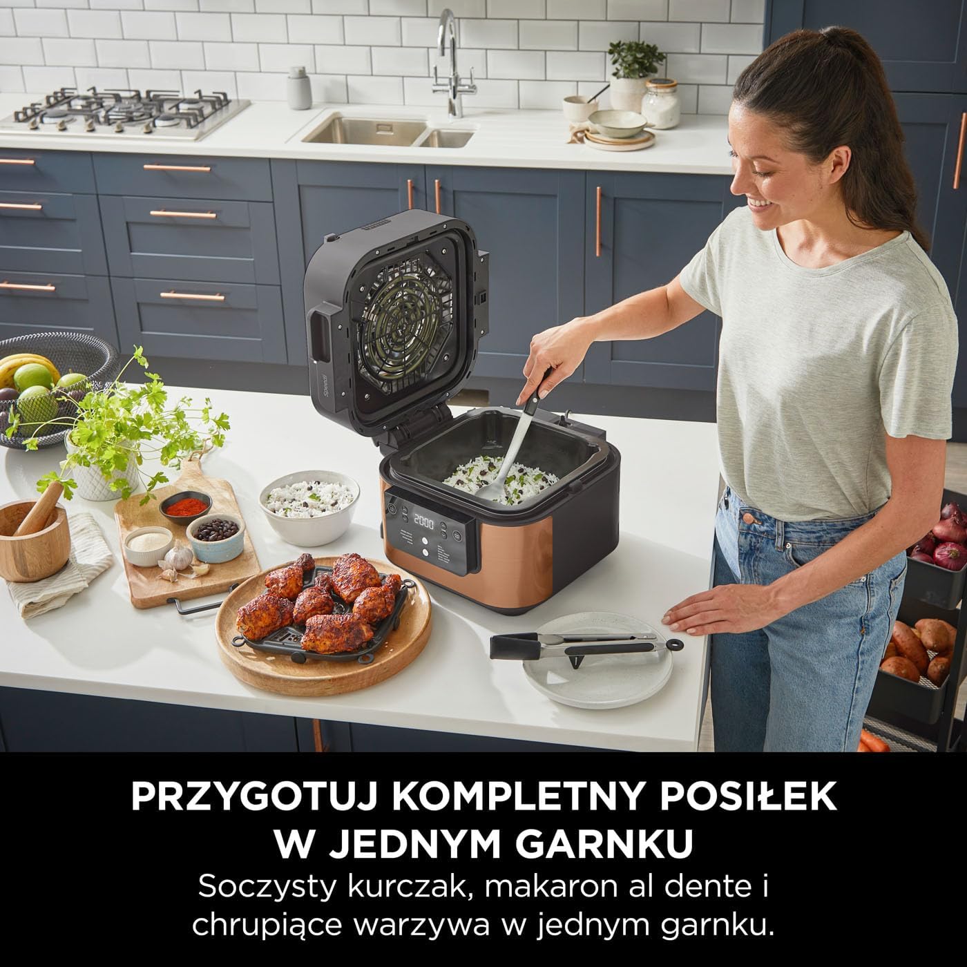 Ninja Combi 12-w-1 Multi-Cooker, kuchenka wielofunkcyjna, piekarnik i frytownica, 12 funkcji, przygotuj posiłki rodzinne w 15 minut, zawiera blachę do pieczenia, patelnię i przepisy, szary, SFP700EU