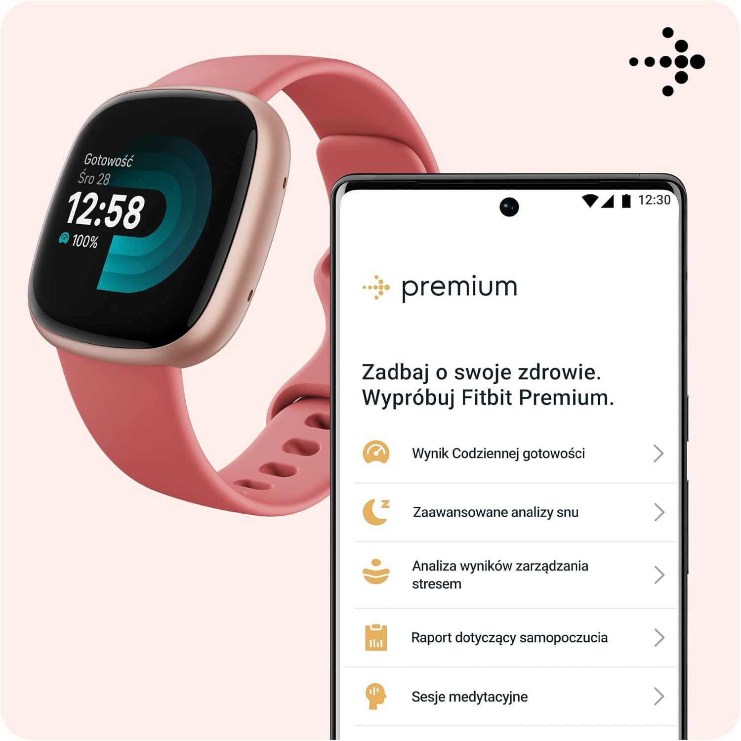 Fitbit Versa 4: Smartwatch aktywnosci fitness z wbudowanym systemem GPS, oraz z żywotnością baterii aż do 6 dni. Kompantybilny z systemem iOS & Android