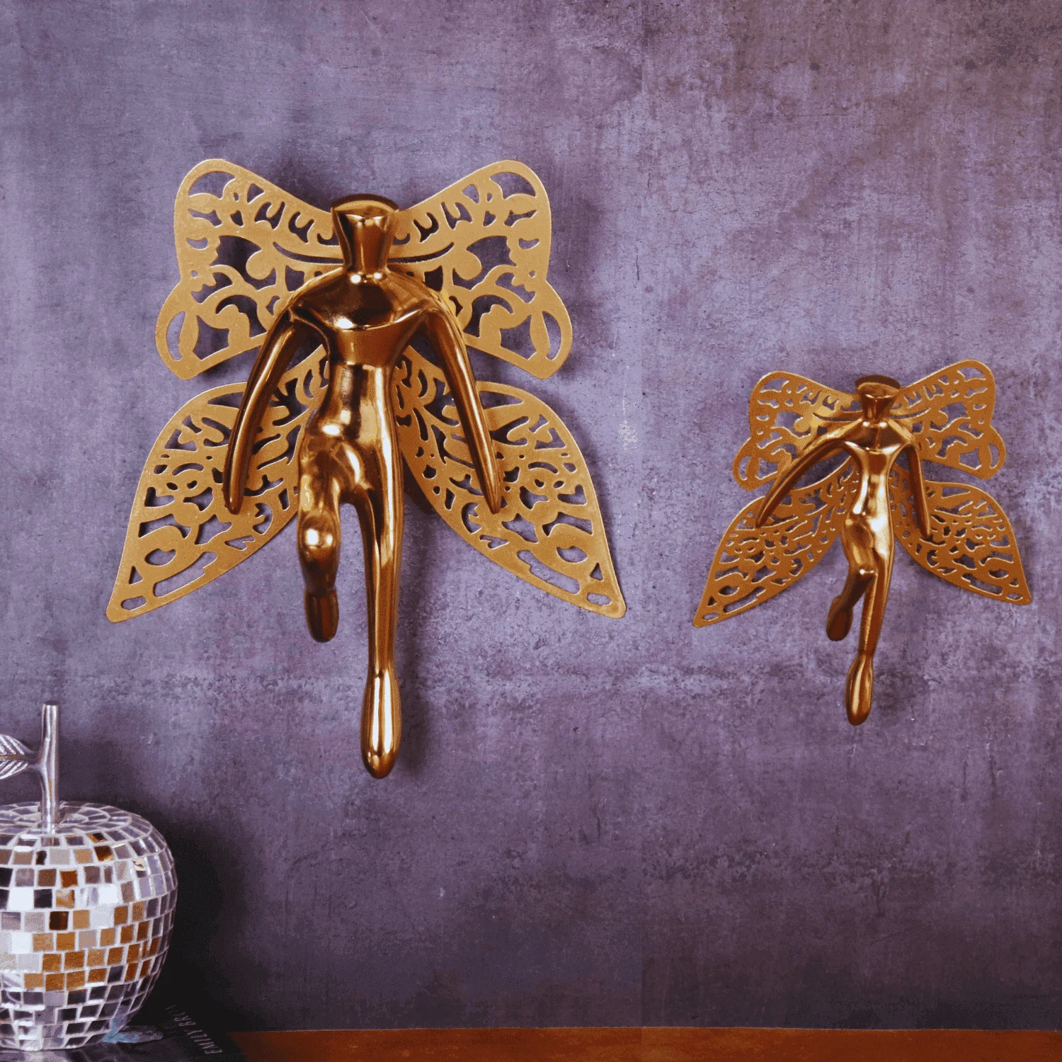 The Flying Angel Wall Metal Art in Gold finish