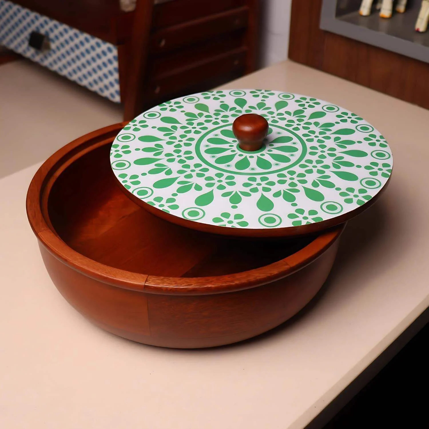 loosebucket®Harita Wooden Chapati Box Wooden Chapati Box | wooden Casserole| Roti Box with lid for kitchen