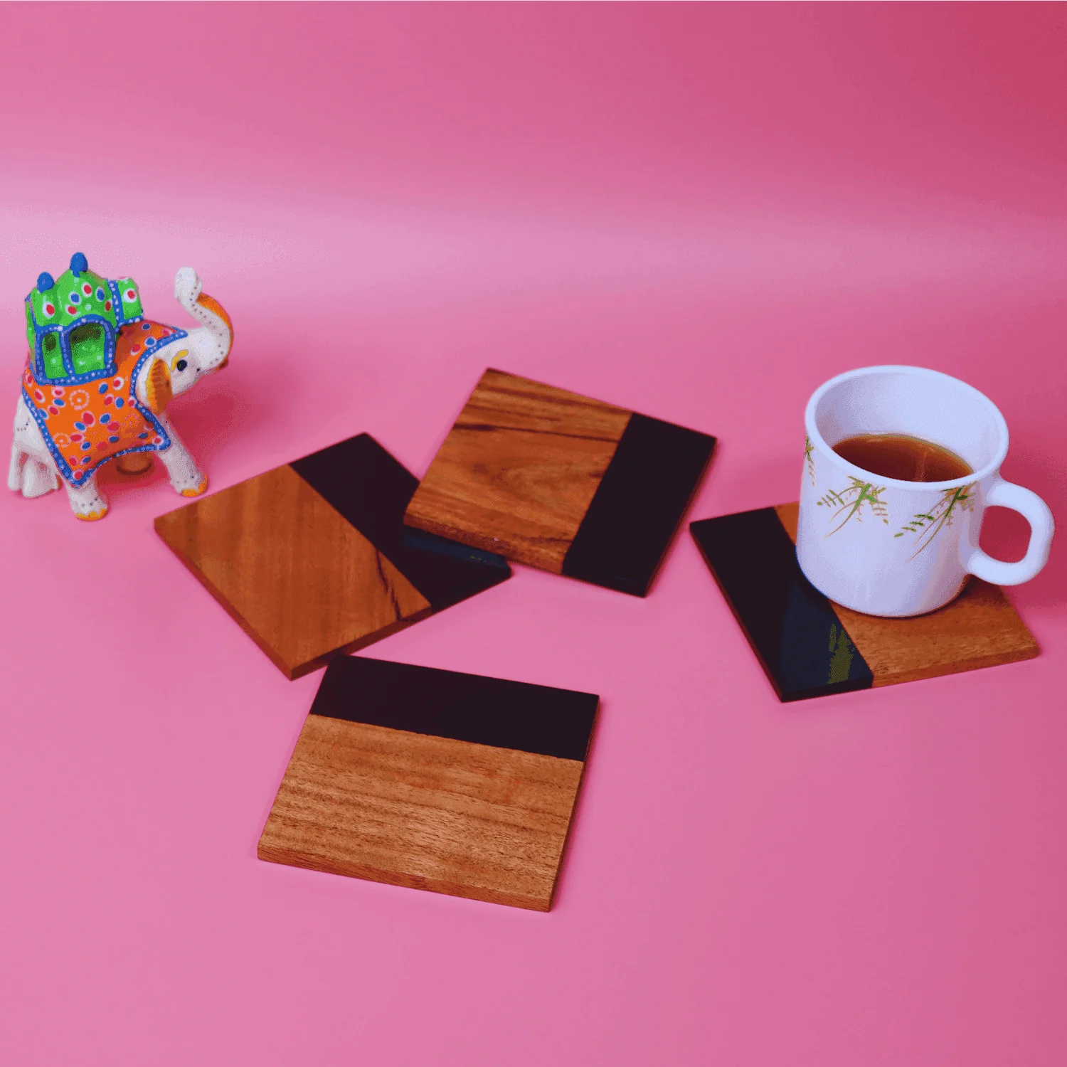 Acacia & Epoxy wood Table coasters|Table Coaster|Wooden Coasters|Handmade Tea Coasters (The Black Dawn)