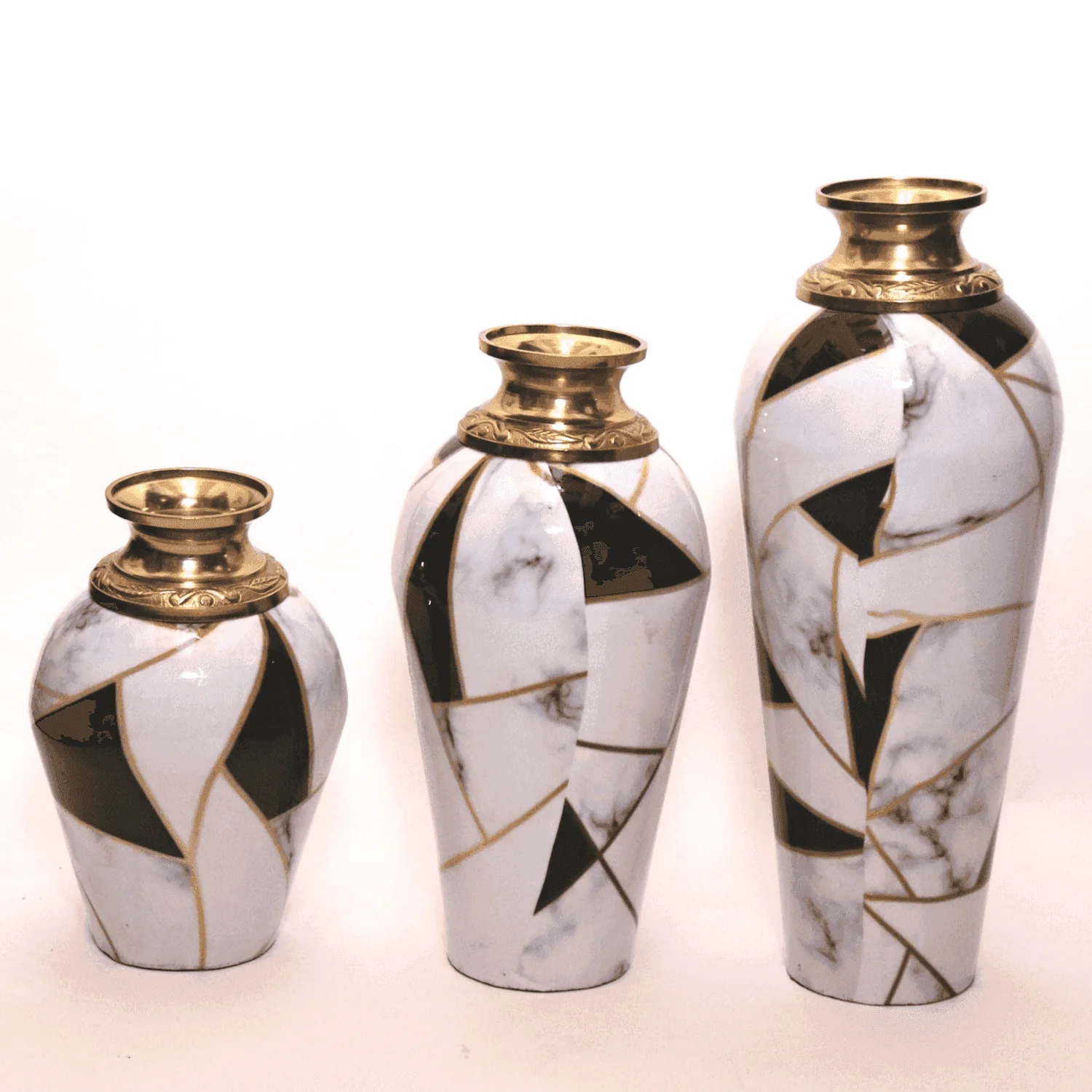The White Polar Metal Vase with Meena Work (Set of 3)