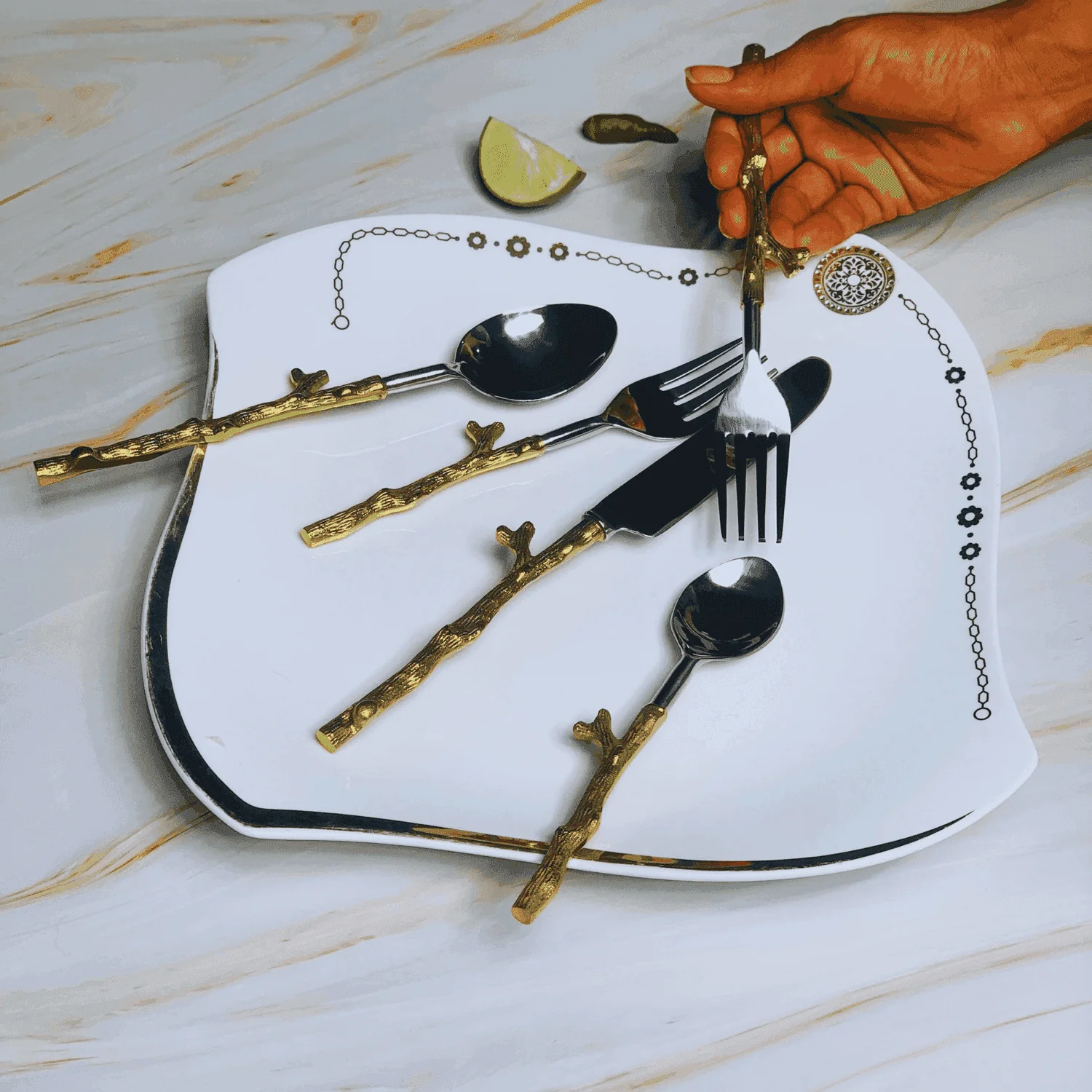 Silver shine & Gold PVD Coating Cutlery Set (The AURA Collection)