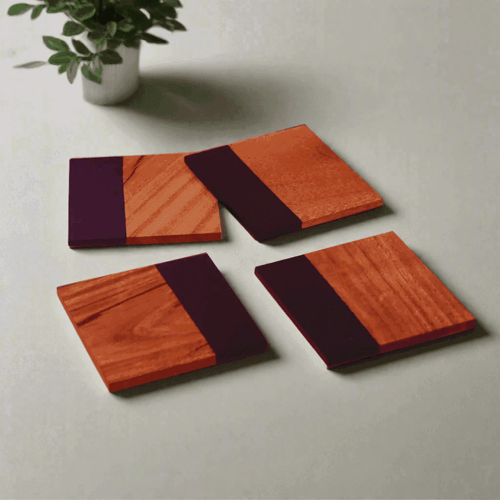 Acacia & Epoxy wood Table coasters|Table Coaster|Wooden Coasters|Handmade Tea Coasters (The Black Dawn)