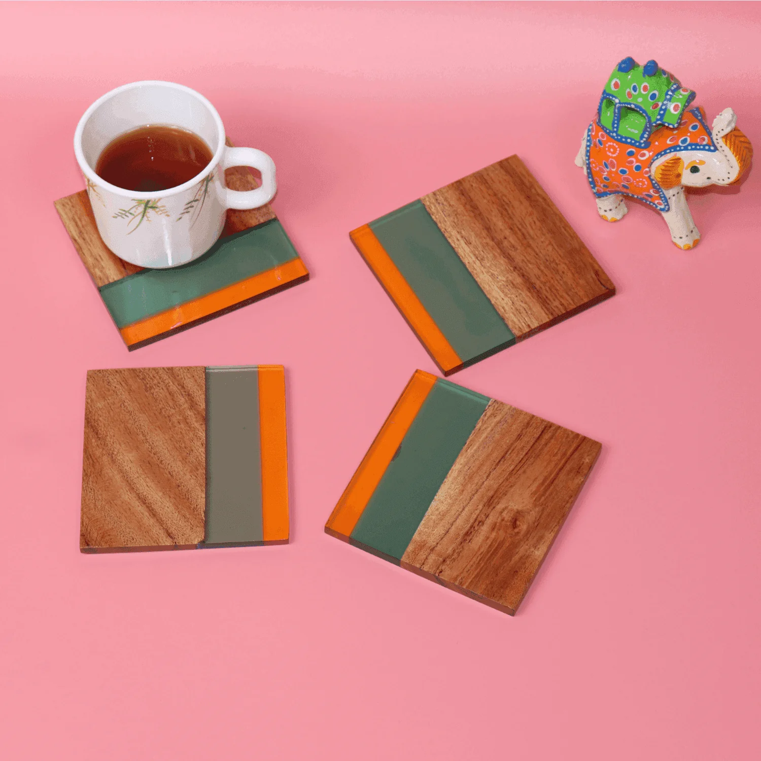 Acacia & Epoxy wood Table coasters |Table Coaster|Wooden Coasters|Handmade Tea Coasters  (The Green Deck)