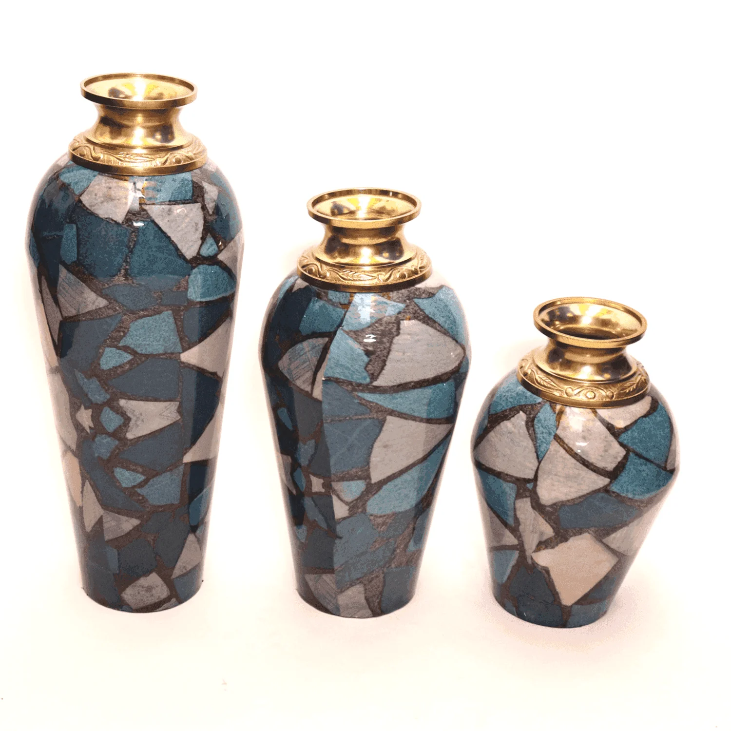 Ostentatious Metal Vases with Meena Work (set of 3)