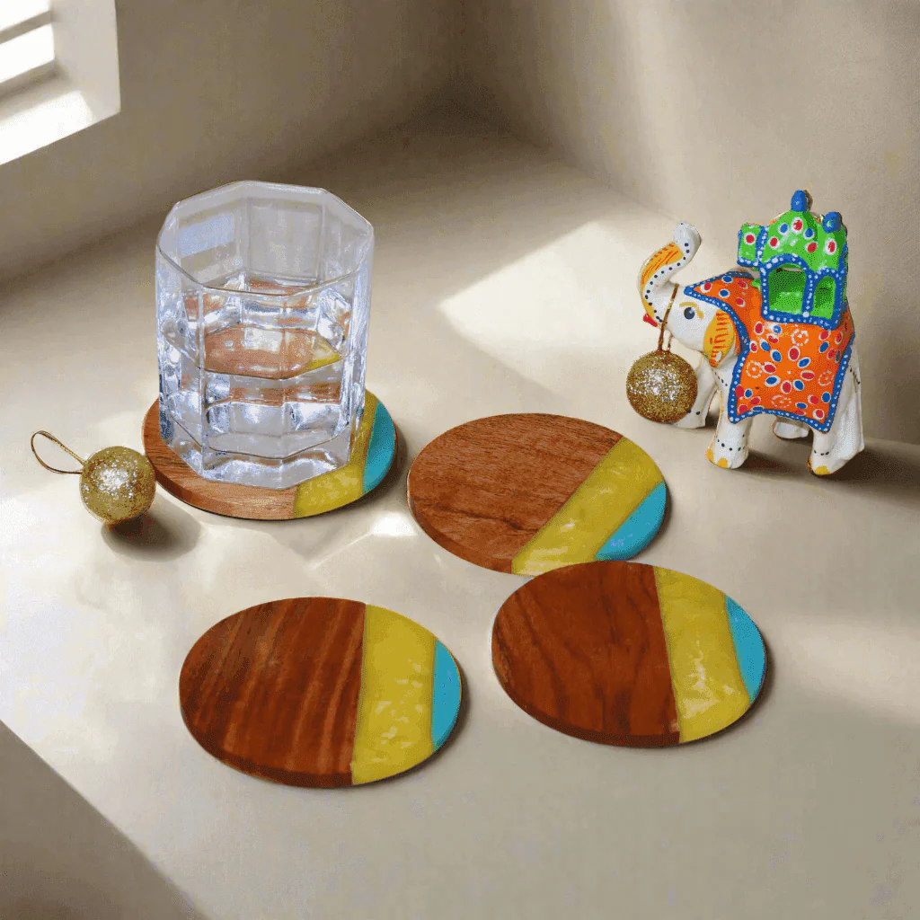 Acacia & Epoxy wood Table coasters|Table Coaster|Wooden Coasters|Handmade Tea Coasters (The Yellow Maddy)