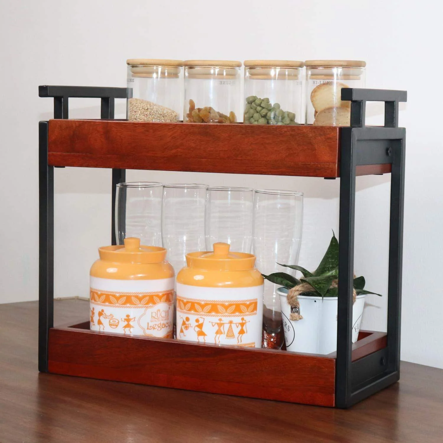 loosebucket®The Woodmet  Versatile Organizer | living area Versatile Organizer |Spice rack| Grocery organizer for kitchen