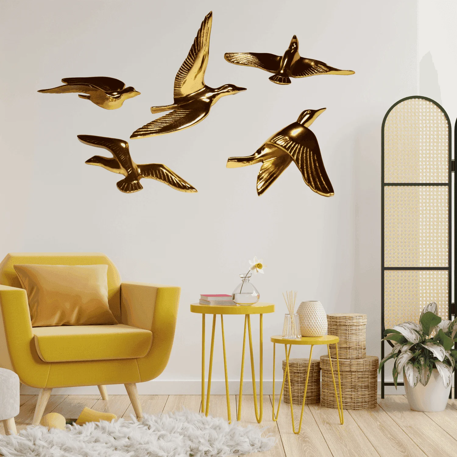 The Chirping Soul -Birds Wall Mount D��cor (set of 5) Gold