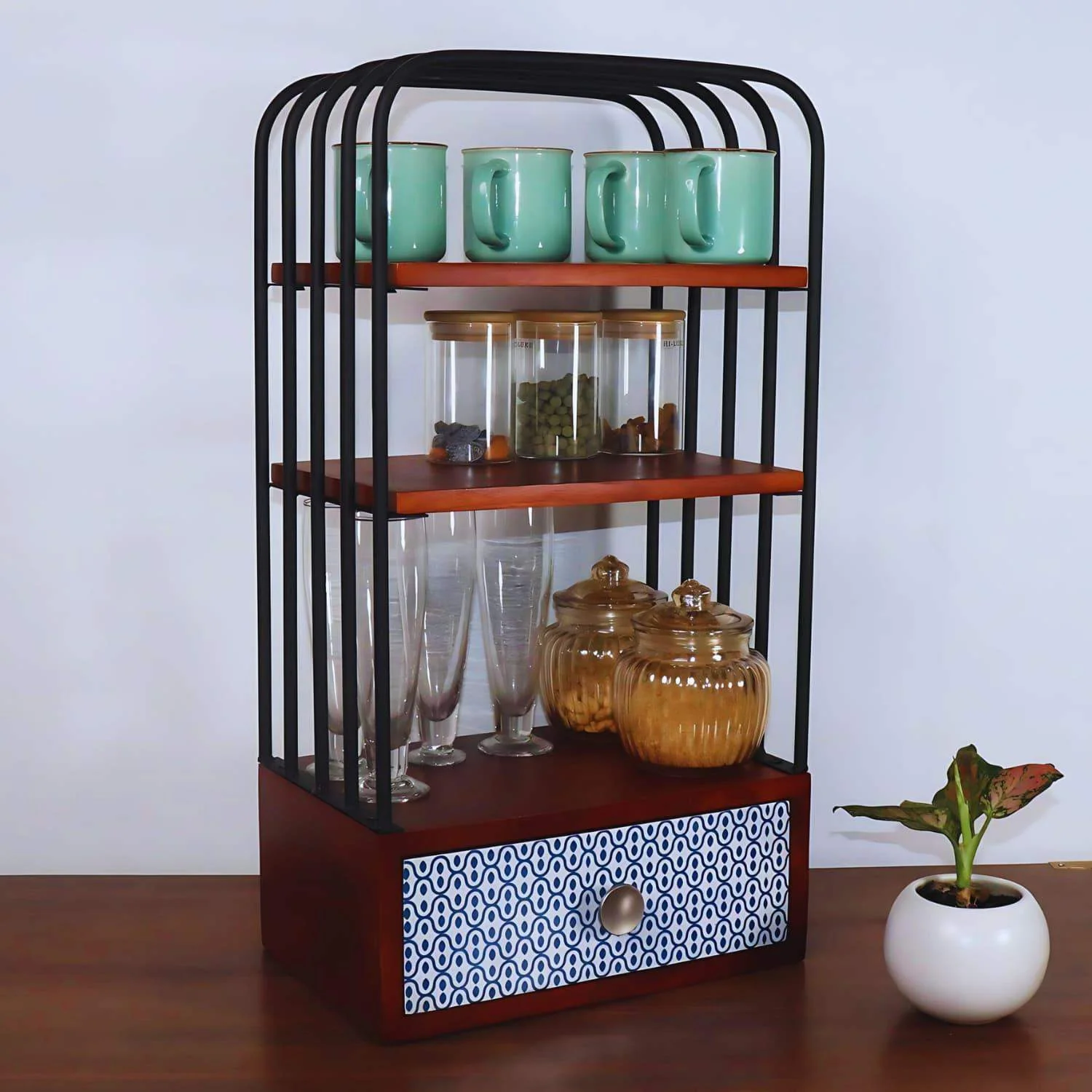 loosebucket®The Blue Duo Wooden Kitchen Organizer| living area Versatile Organizer |Spice rack| Grocery organizer for kitchen