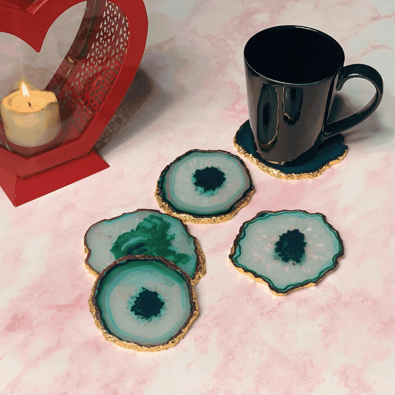 Green Agate Handcrafted Luxury Coasters (Set of 5)
