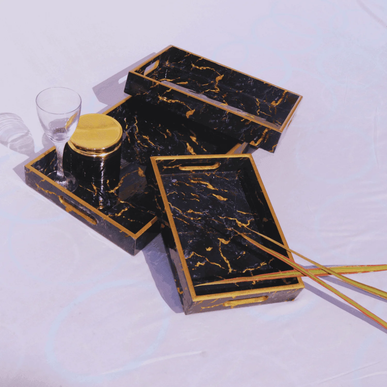 Decorative MDF Wood Trays (Black Texture)