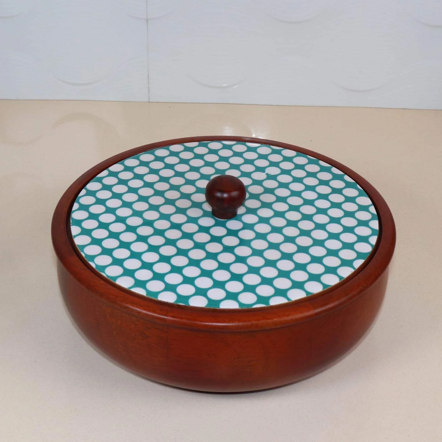 loosebucket®The Dot legacy Chapati Box Wooden Chapati Box | wooden Casserole| Roti Box with lid for kitchen