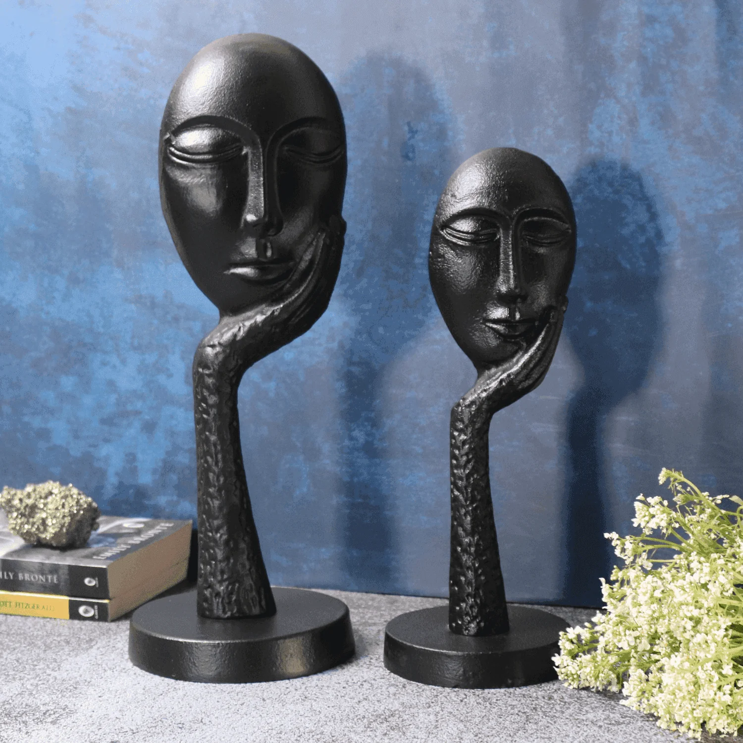 Thinking Lady face Sculpture  in Matte Black