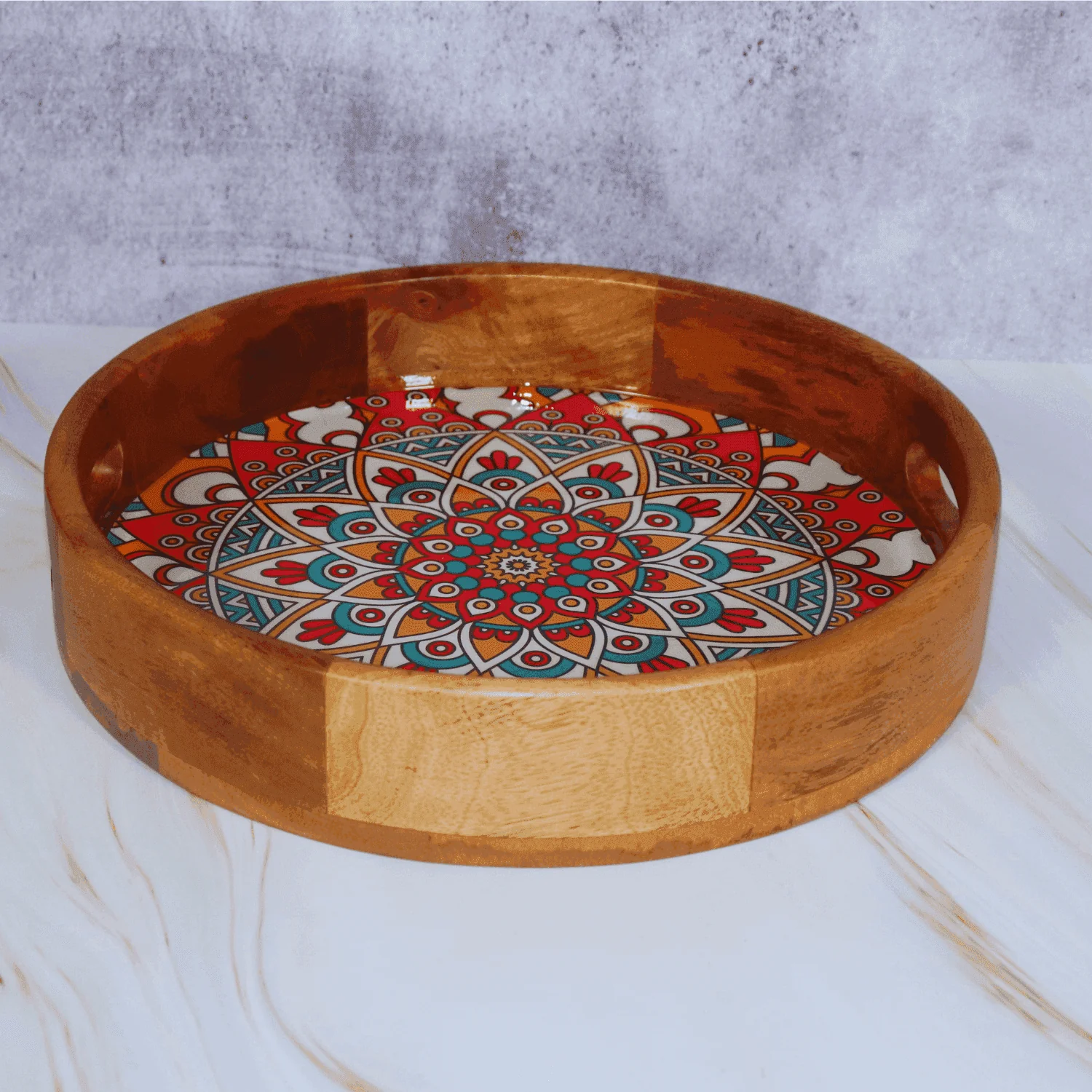 The Wooden Round  Mandala Serving Trays  (Mahogany Collection)