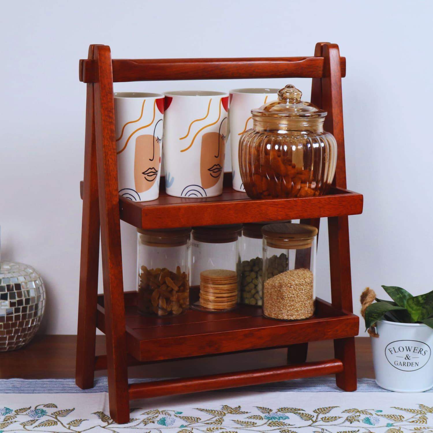 loosebucket®Foldable Wooden Kitchen Organizer |Spice rack| Grocery organizer for kitchen