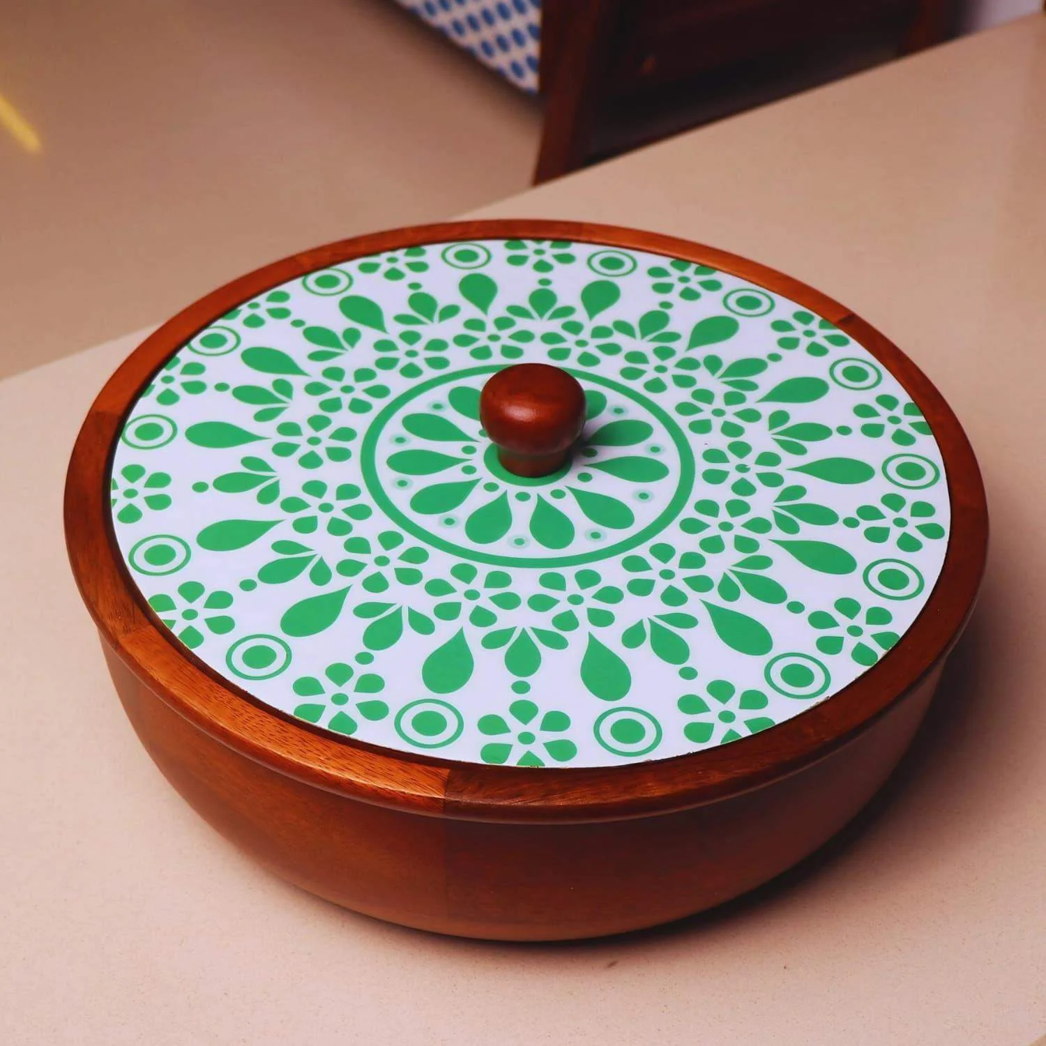 loosebucket®Harita Wooden Chapati Box Wooden Chapati Box | wooden Casserole| Roti Box with lid for kitchen