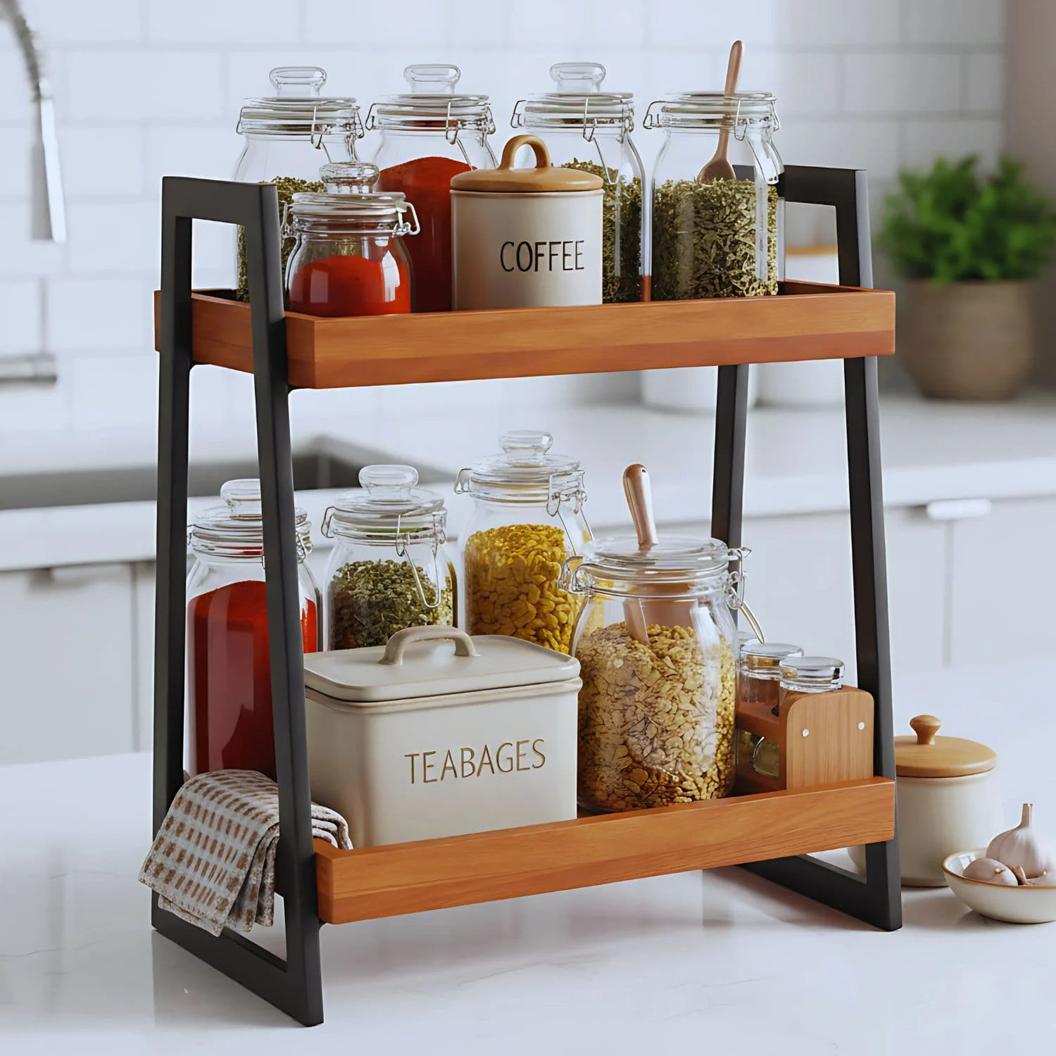 loosebucket®Linea Premium Wooden Kitchen organizer |Spice rack| Grocery organizer for kitchen (Big)