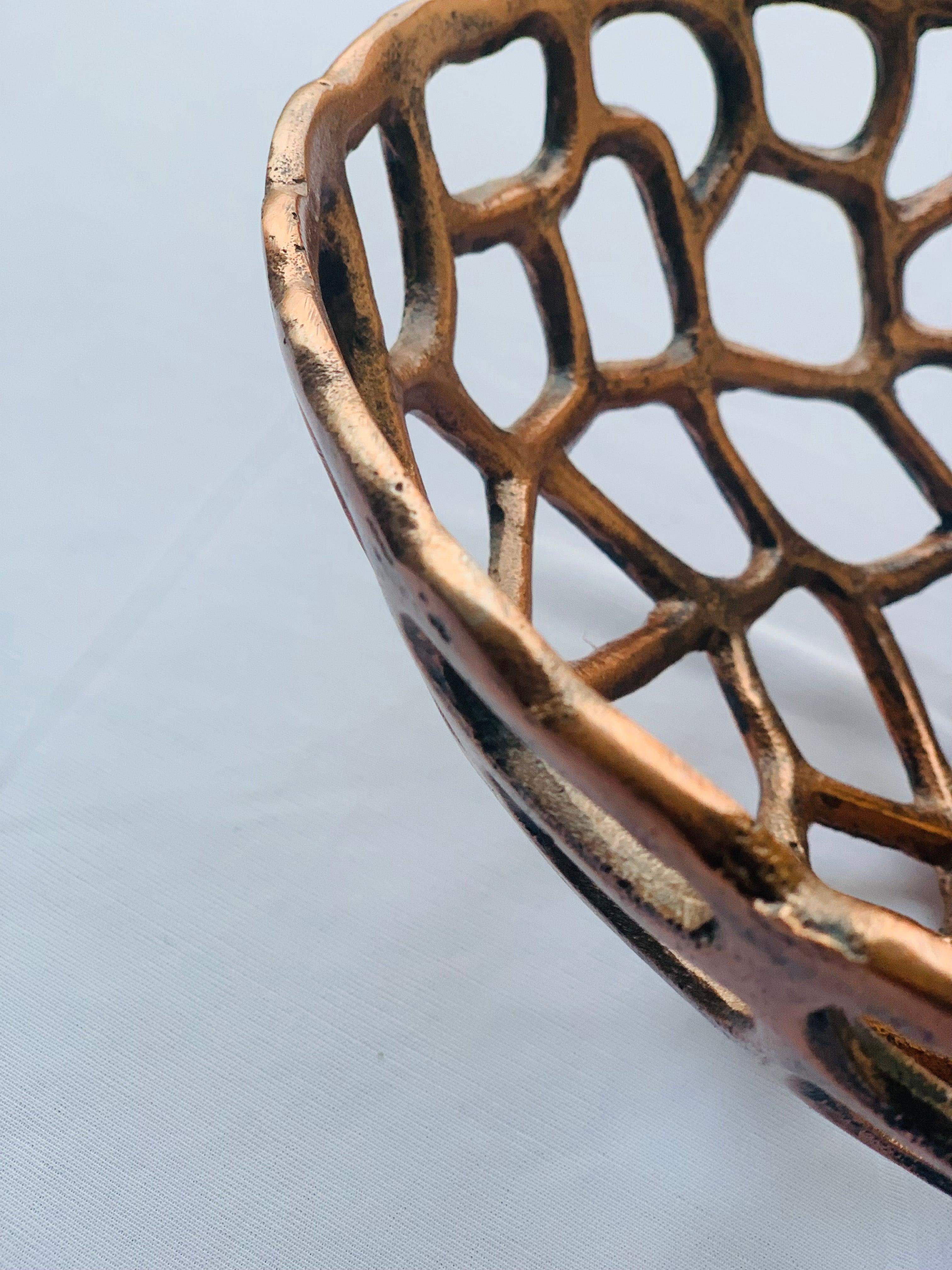 Antique Metal Fruits Basket ( The Raw Copper)