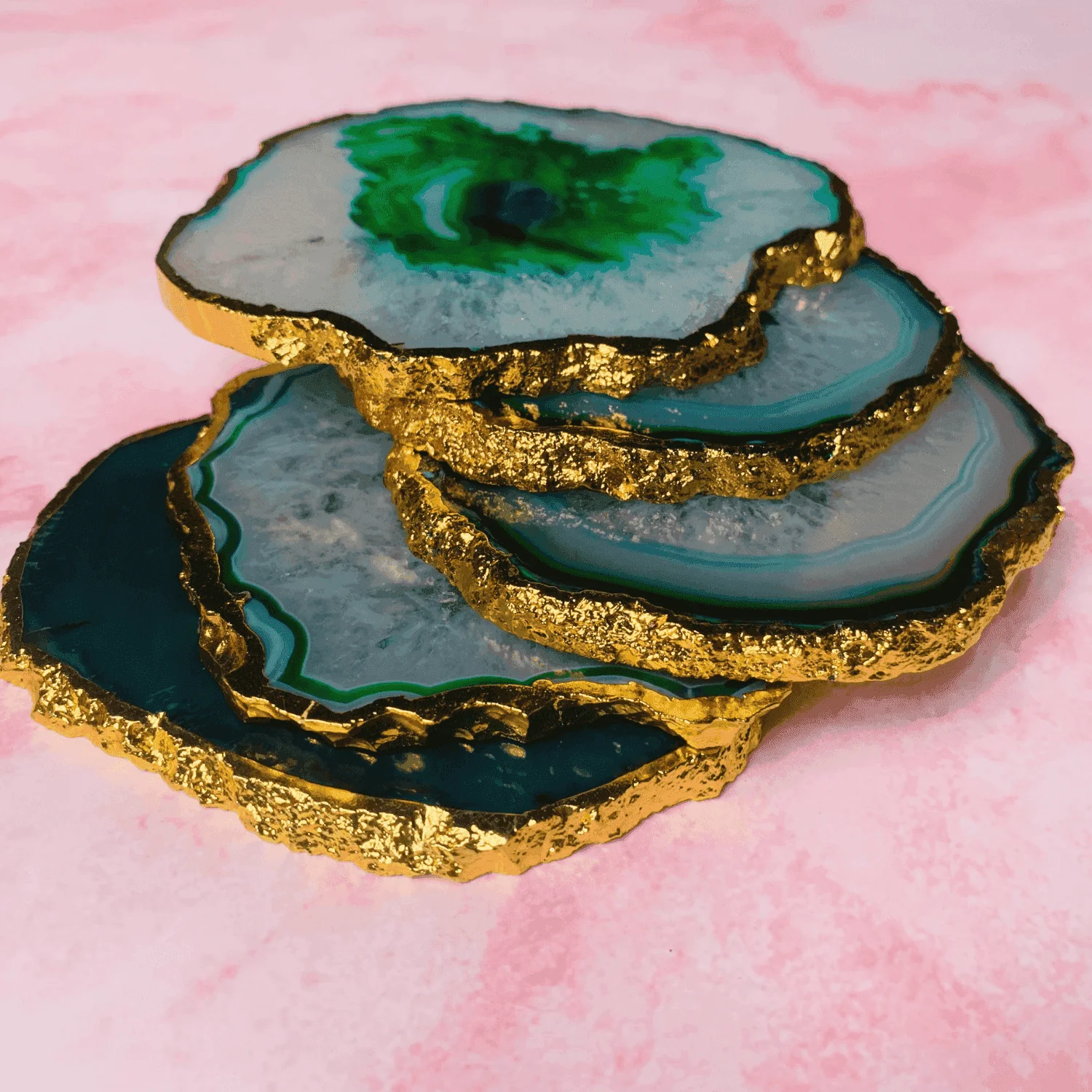 Green Agate Handcrafted Luxury Coasters (Set of 5)
