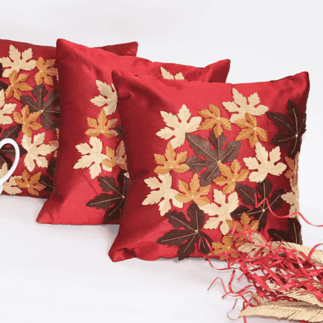The Maroon Leaf Cushion covers
