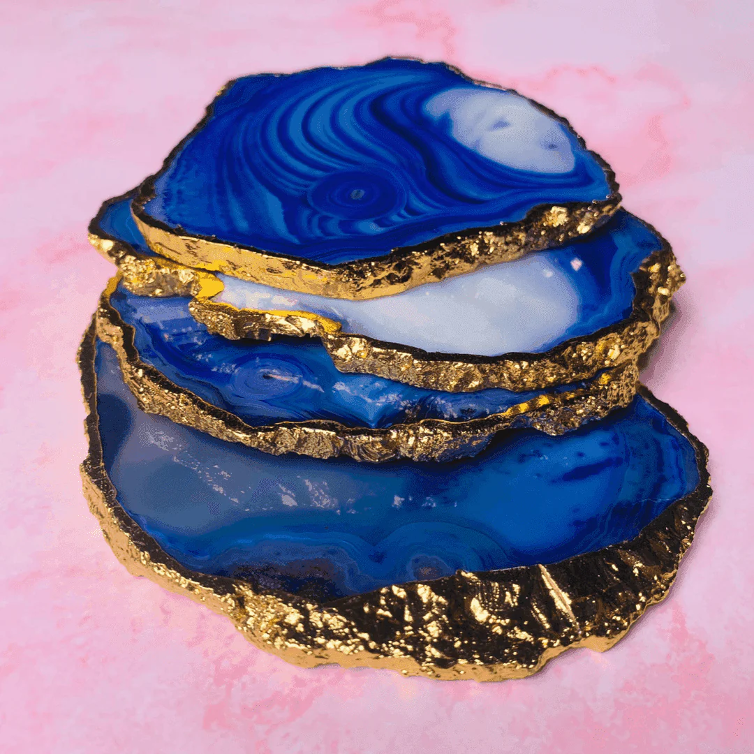 Dark Blue Natural handcrafted Agate coasters (set of 5)