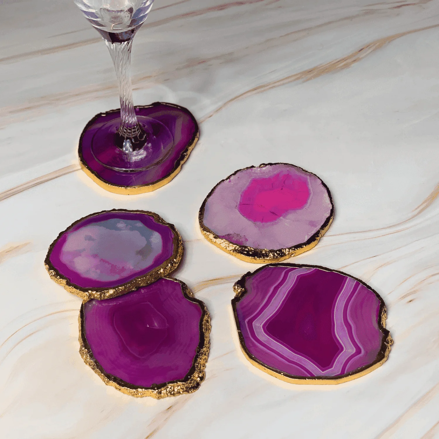 Pink Agate Handcrafted Luxury Coasters (Set of 5)