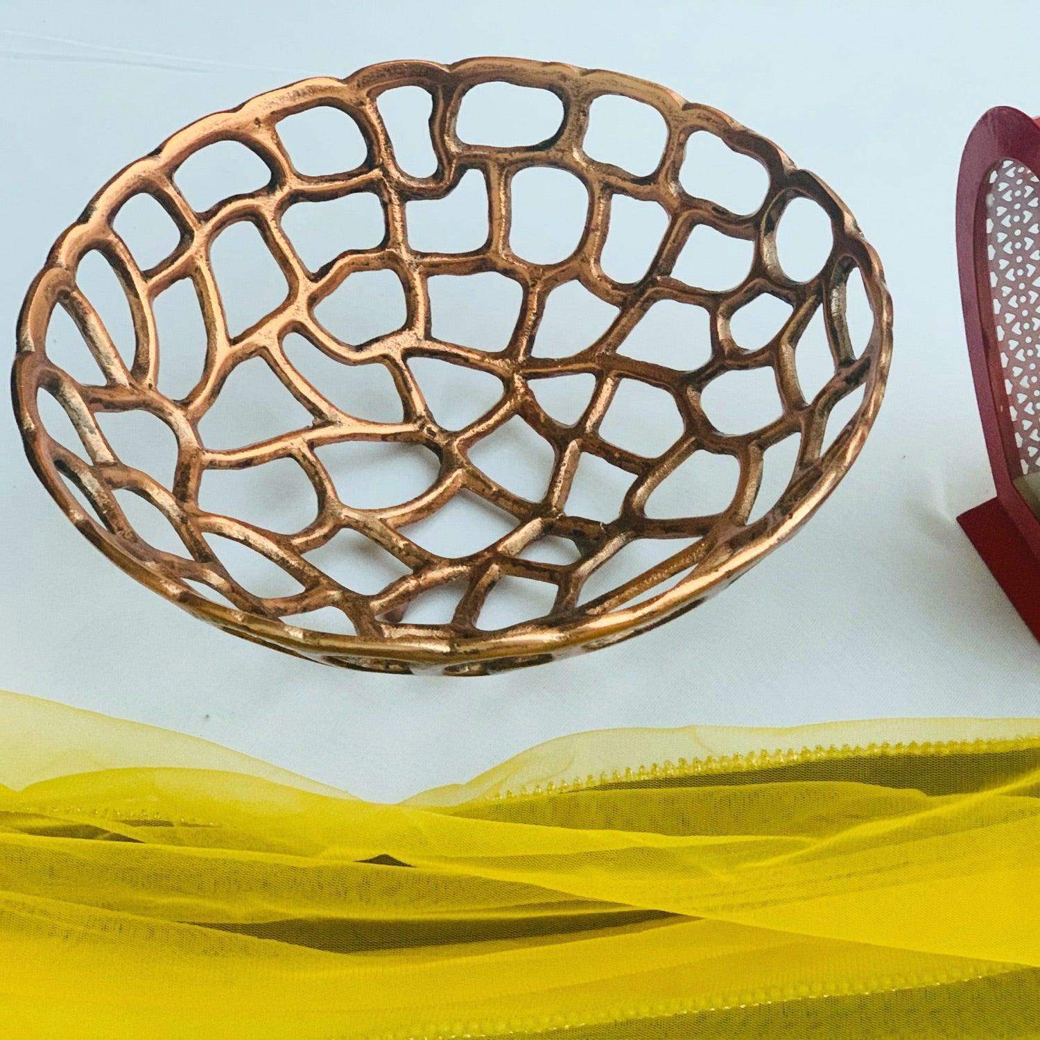 Antique Metal Fruits Basket ( The Raw Copper)
