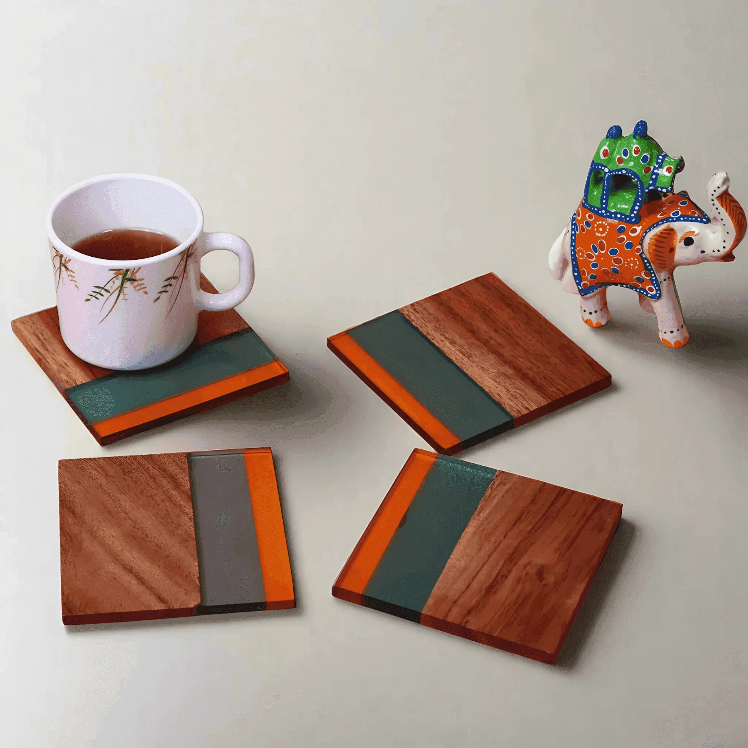 Acacia & Epoxy wood Table coasters |Table Coaster|Wooden Coasters|Handmade Tea Coasters  (The Green Deck)