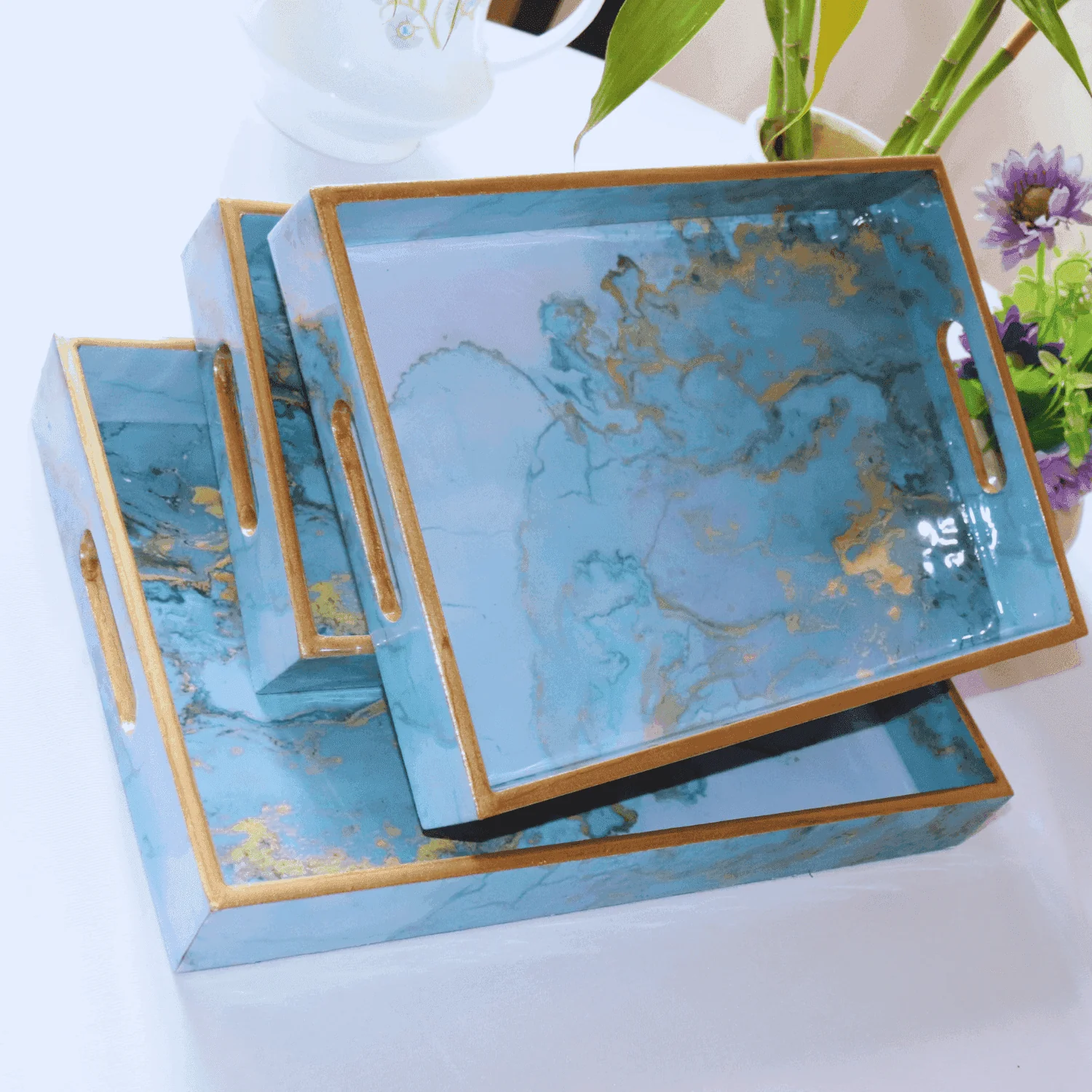 Decorative MDF Wood Tray  (The Ocean Blue)