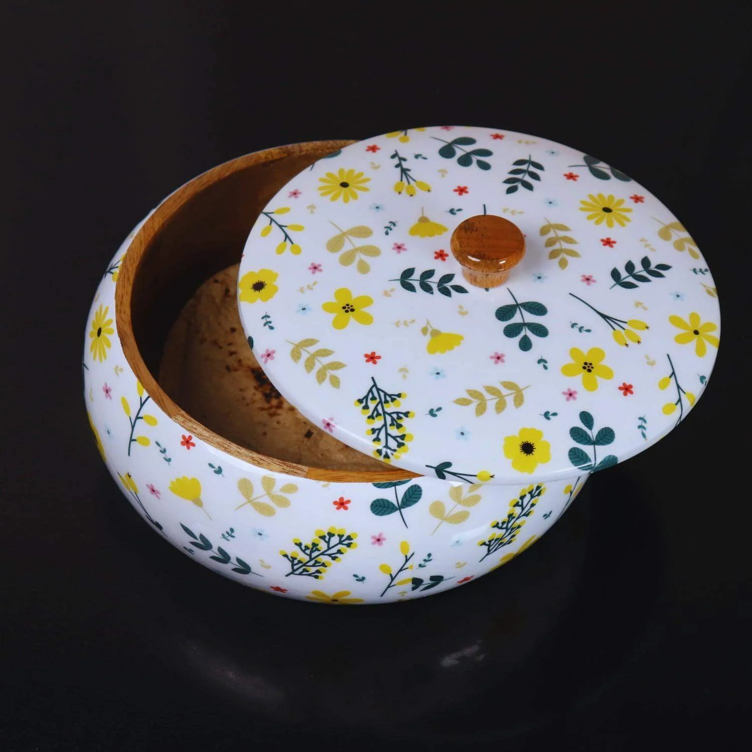 The Mustard Chic Wooden Chapati BoxWooden Chapati Box | wooden Casserole| Roti Box with lid for kitchen