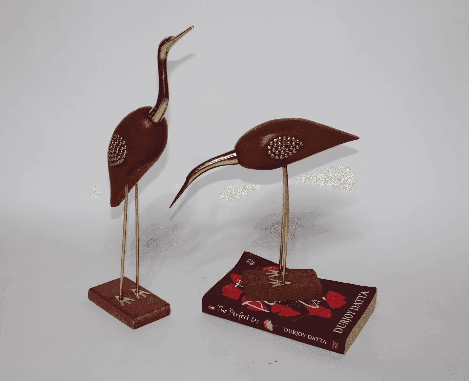 The Crane bird Sculpture (Brass & Wood)