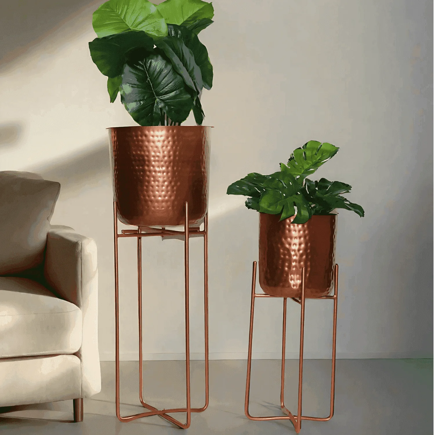 Copper Hammered Metal Planters (Set of 2)