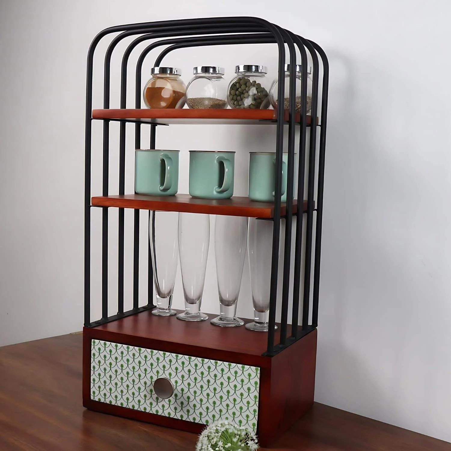 loosebucket®The Green bellezza Wooden  Kitchen Organizer | living area Versatile Organizer |Spice rack| Grocery organizer for kitchen(Big)