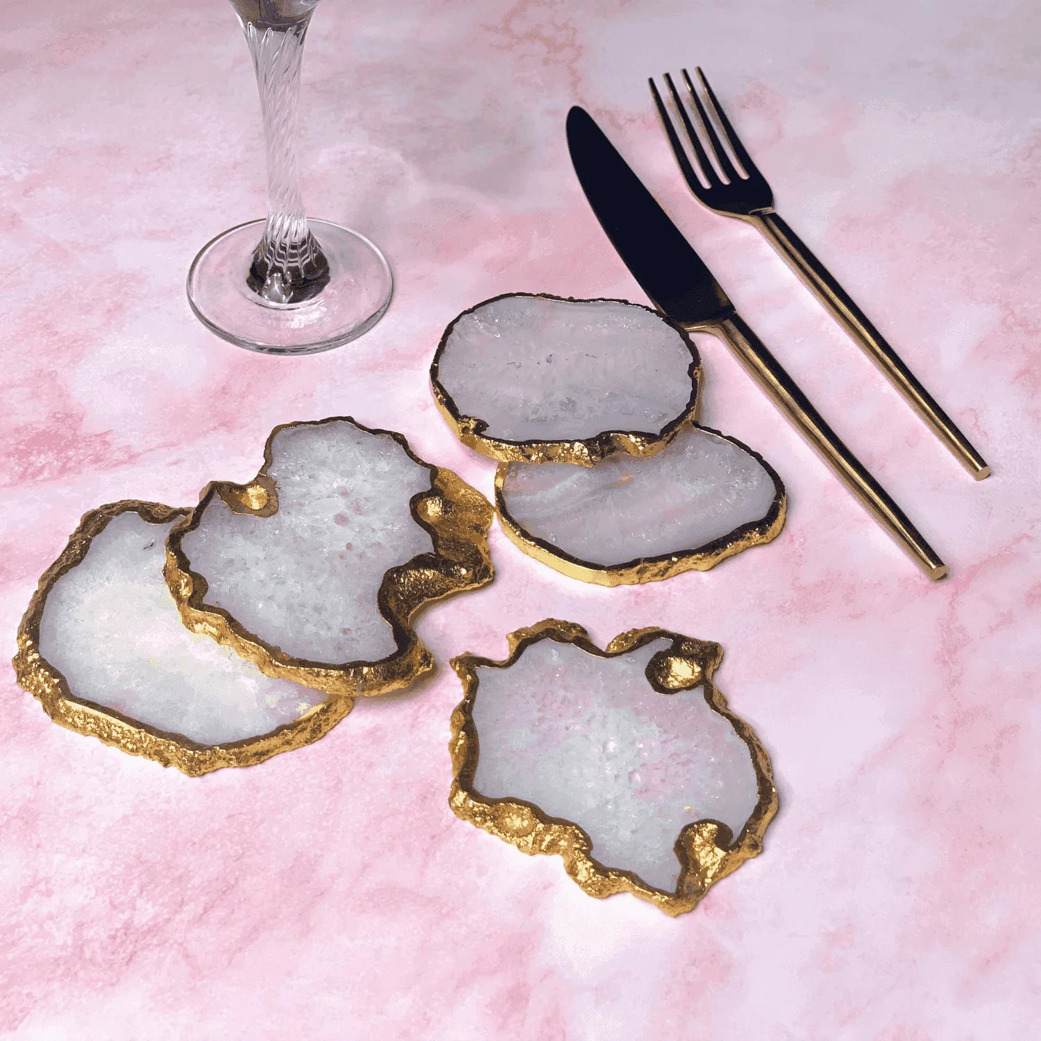 Natural White Agate Handcrafted Luxury Coasters (Set of 5)