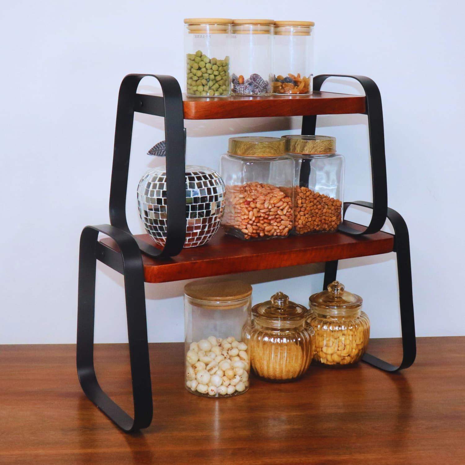 loosebucket®The Stackable wooden  kitchen Organizer set of 2 (Black)| living area Versatile Organizer |Spice rack| Grocery organizer for kitchen