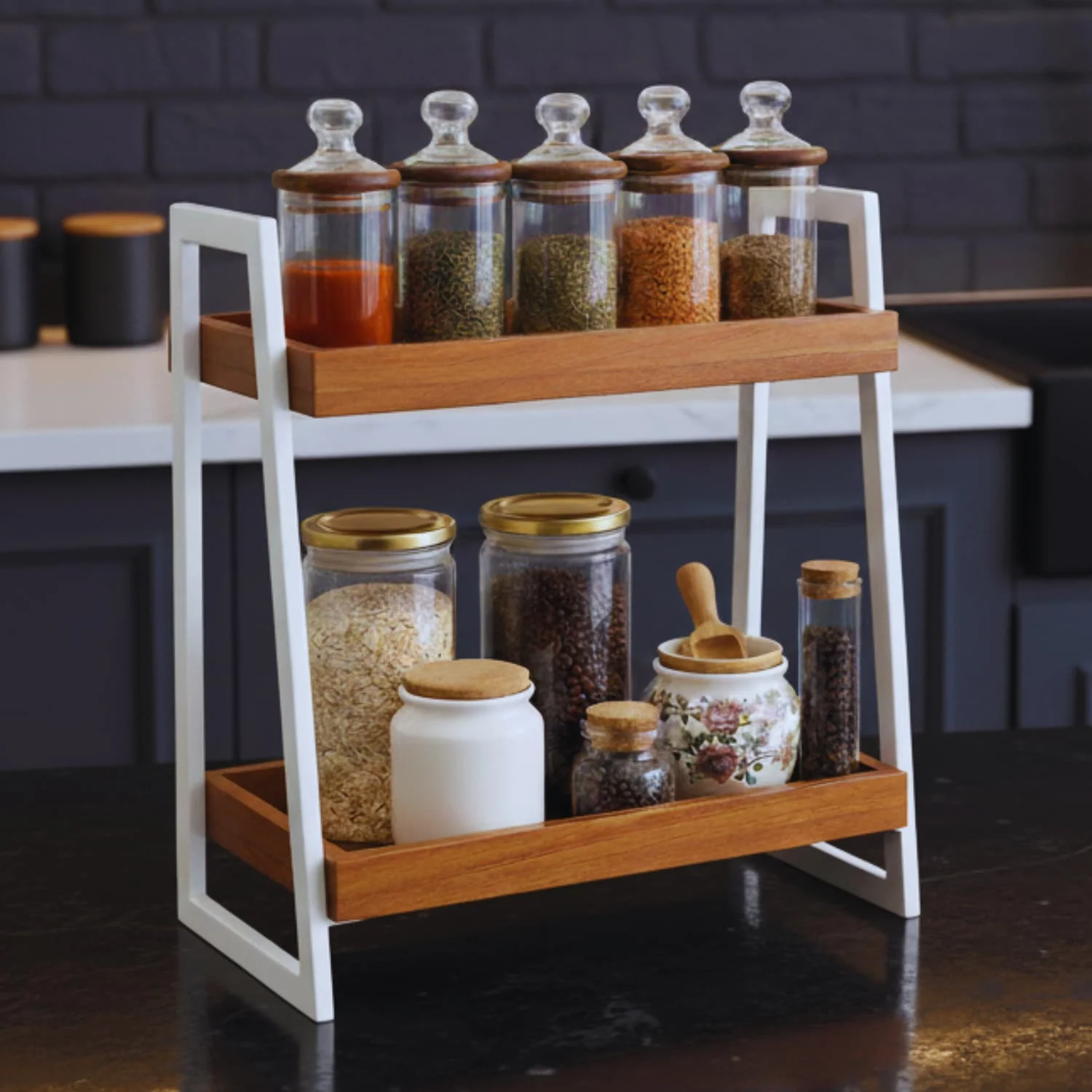 loosebucket®Trellis Premium Wooden Kitchen organizer| living area Versatile Organizer |Spice rack| Grocery organizer for kitchen (Big)