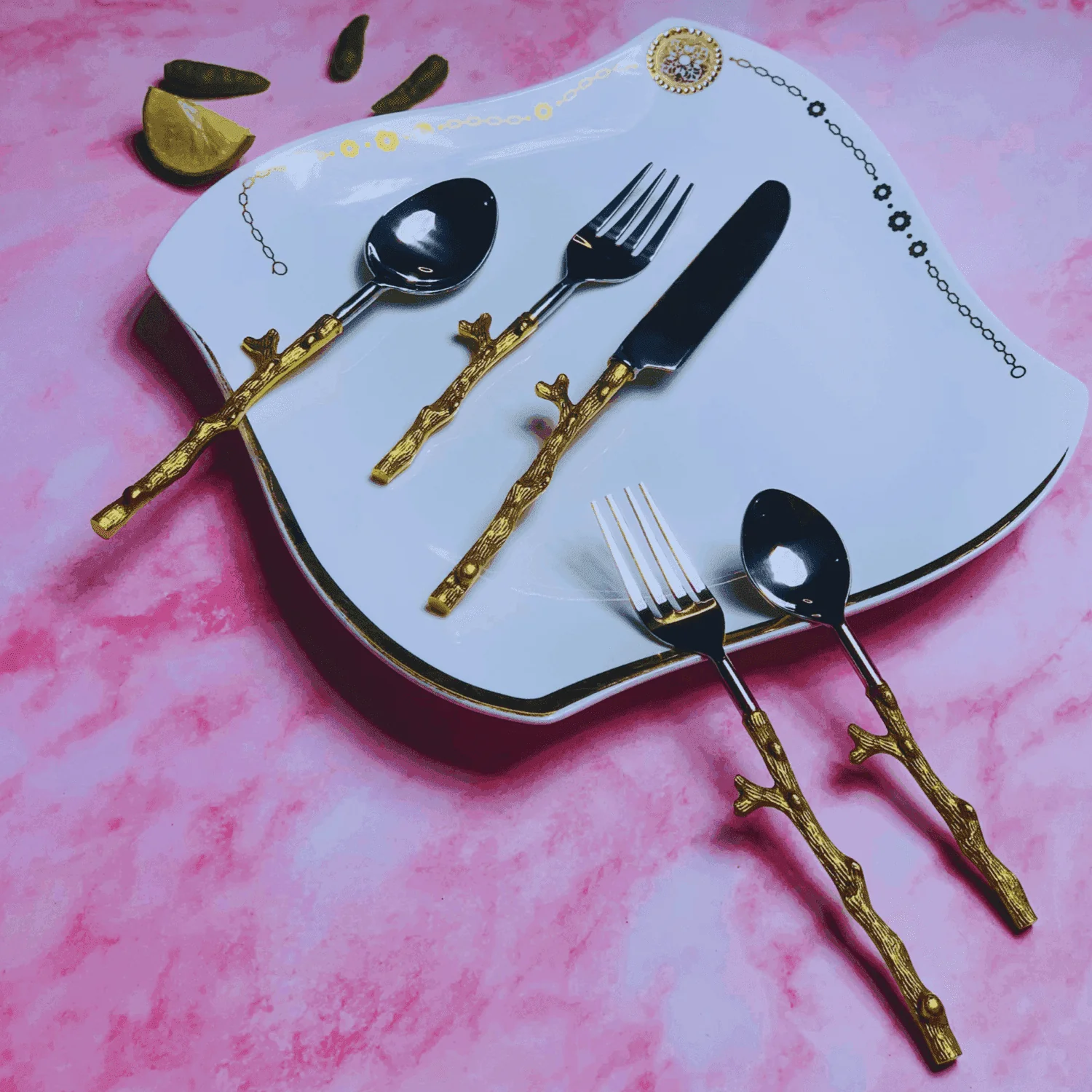Silver shine & Gold PVD Coating Cutlery Set (The AURA Collection)