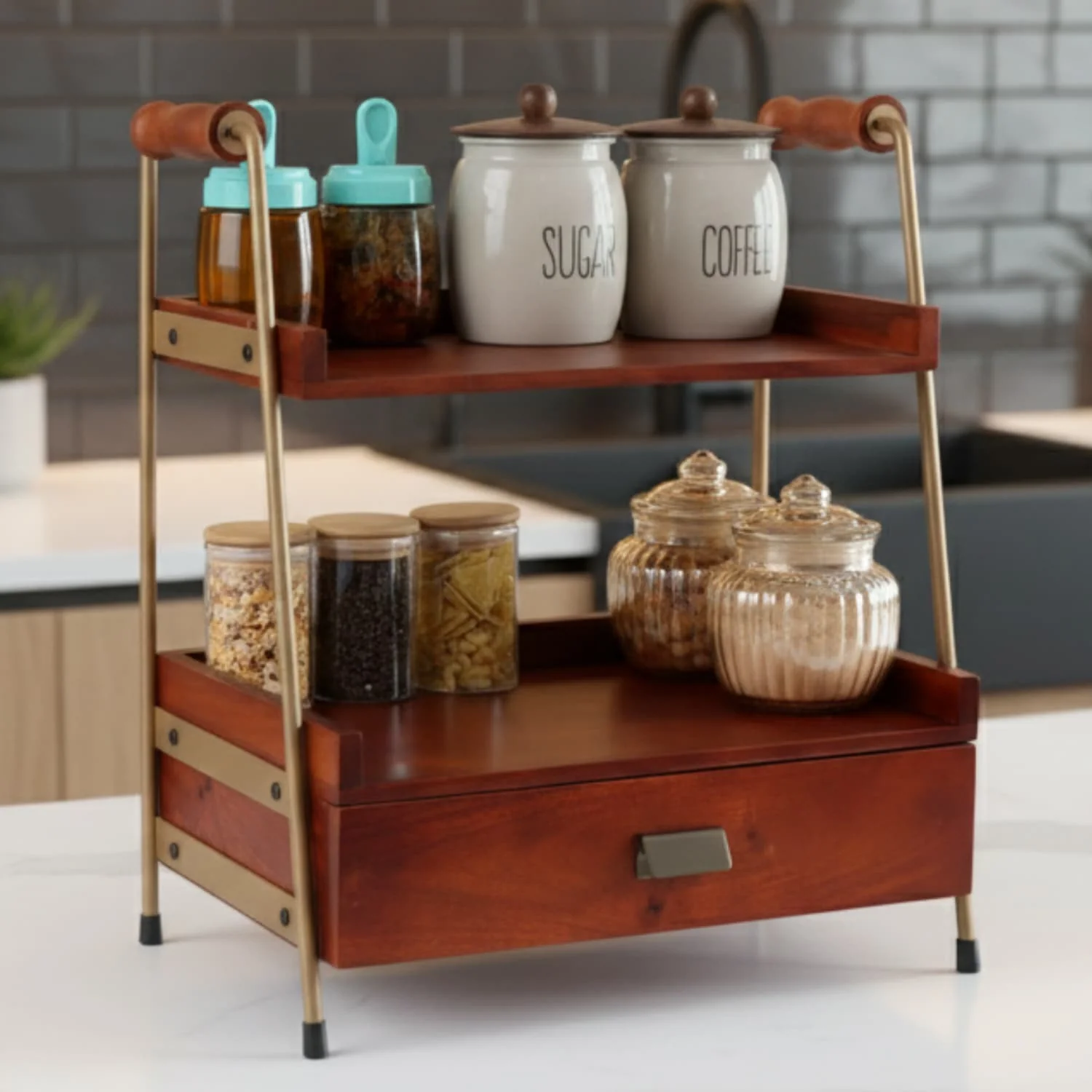 loosebucket® Terra Manilla Wooden Kitchen Organizer| living area Versatile Organizer |Spice rack| Grocery organizer for kitchen