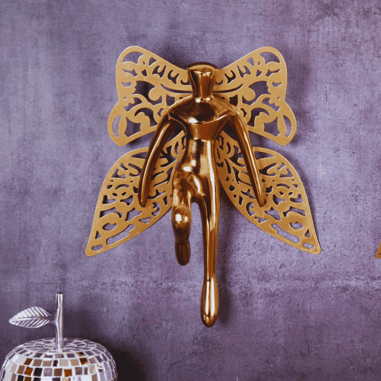 The Flying Angel Wall Metal Art in Gold finish