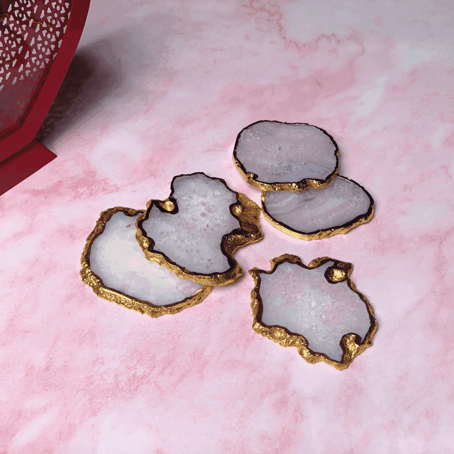 Natural White Agate Handcrafted Luxury Coasters (Set of 5)