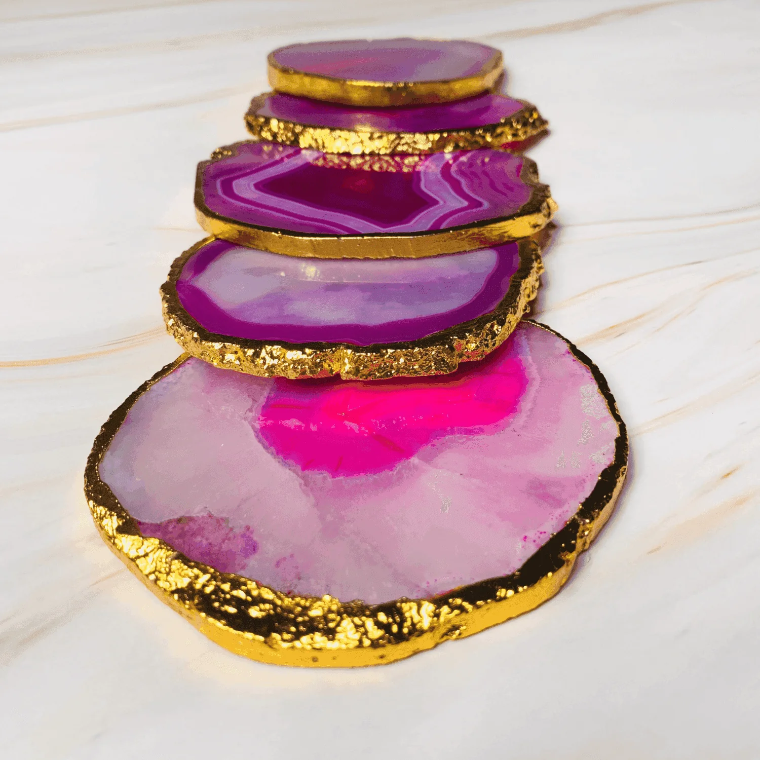 Pink Agate Handcrafted Luxury Coasters (Set of 5)