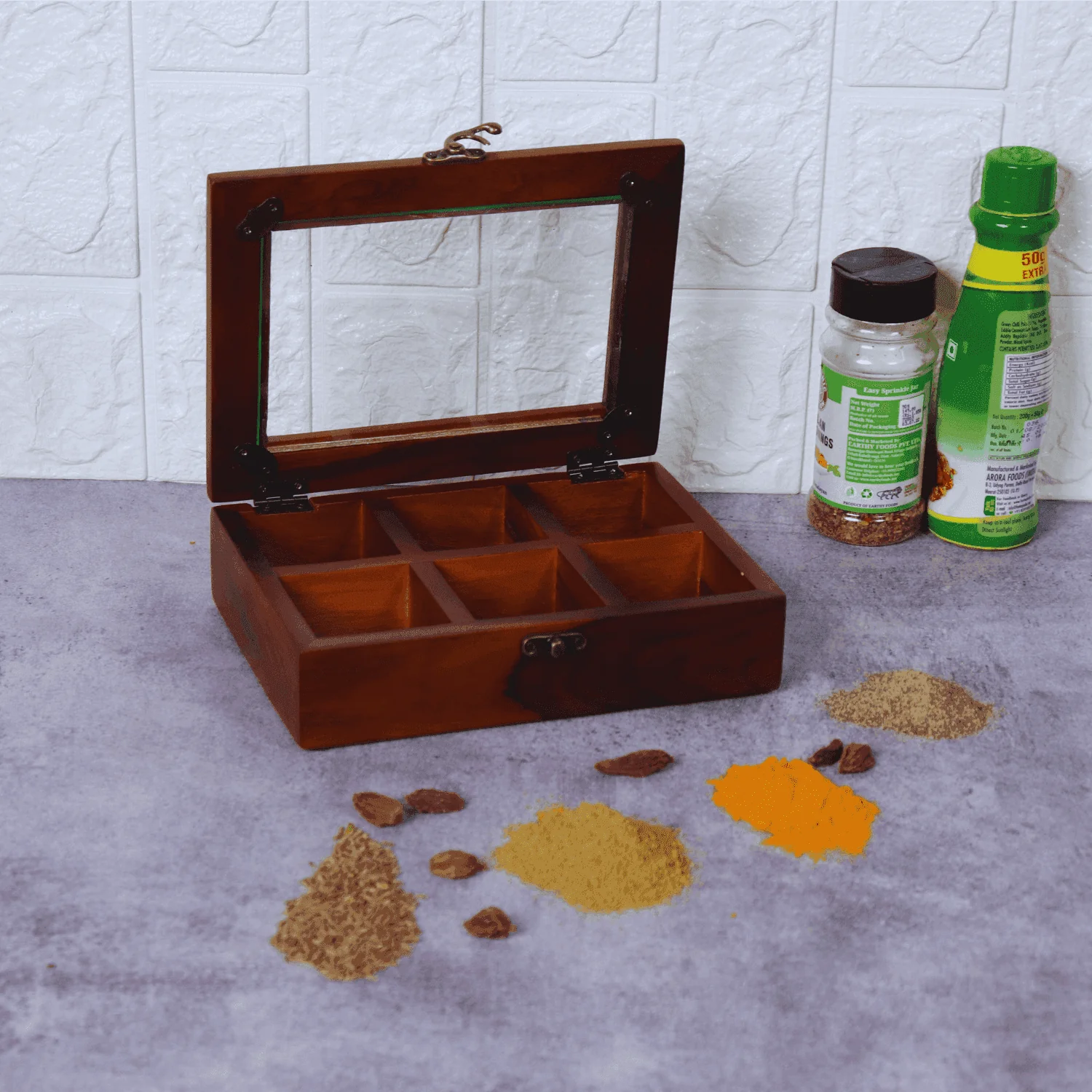 The Wooden Spice box  ( Six Compartment)