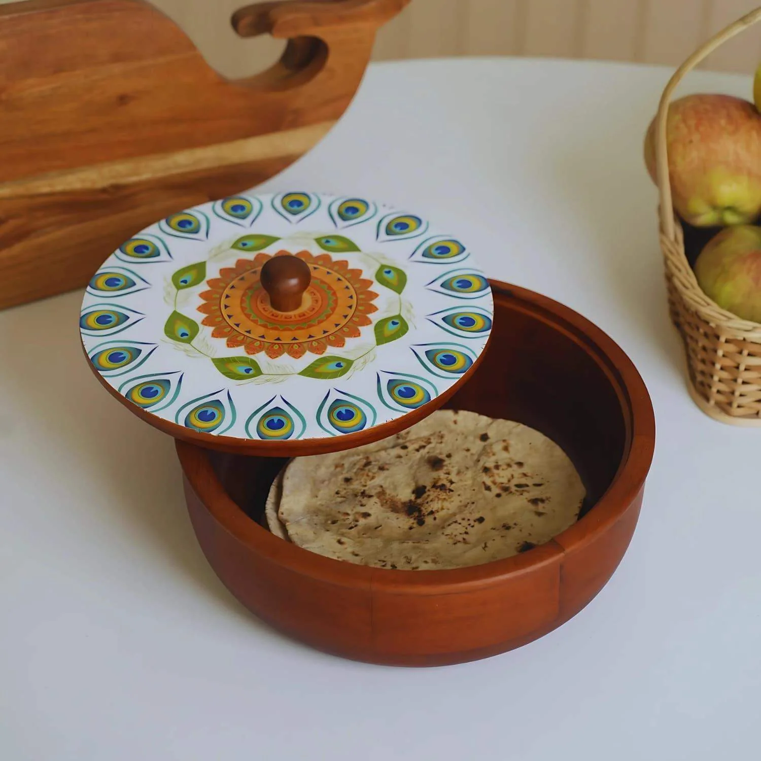 loosebucket®Morapihu wooden chapati boxWooden Chapati Box | wooden Casserole| Roti Box with lid for kitchen