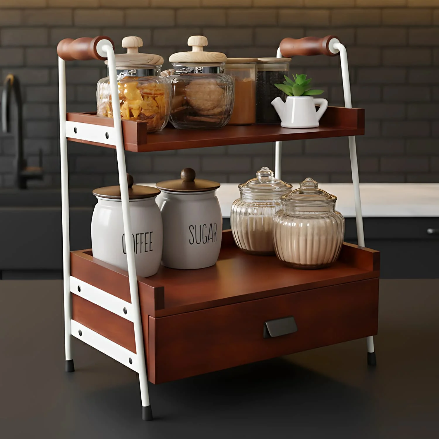 loosebucket® Lumina Wooden Kitchen Organizer| living area Versatile Organizer |Spice rack| Grocery organizer for kitchen