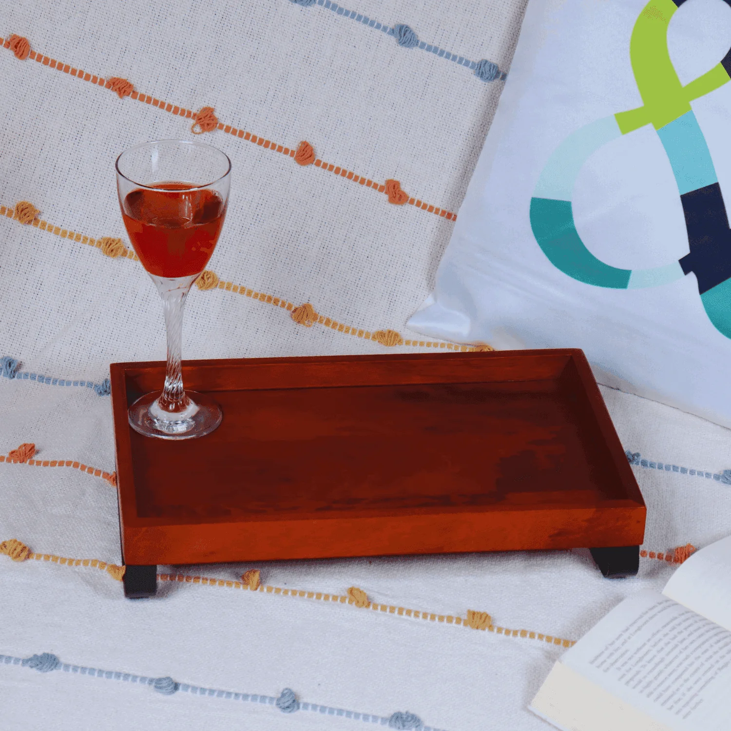 The Wooden Serving Tray with Metal Stand